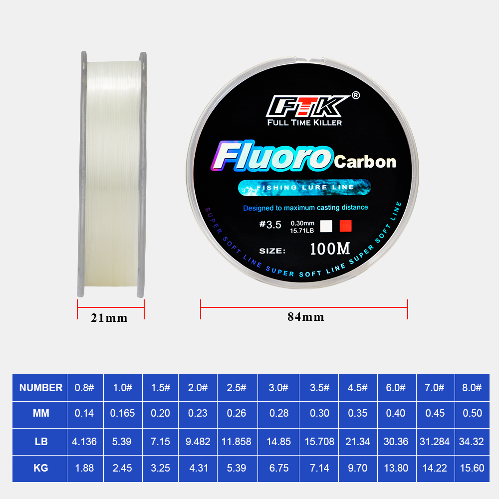 FTK 100m 4.13-34.32LB Fluoroca - مراجعة Fluorocarbon Line وسعره