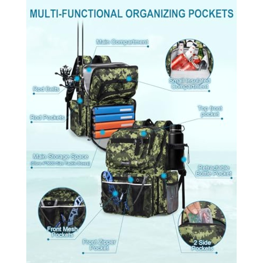Fishing Backpack with Rod Hold - مراجعة Fishing Equipment In وسعره